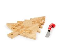 Excelsa Christmas Wood Tagliere Natalizio in bambù, Forma Albero con Coltello Spalmaburro