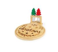 Excelsa Christmas Wood Tagliere Natalizio in Legno con Coltelli da Formaggio, Decorazione Christmas con Alberelli