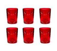 Excelsa Color Tumbler Set 6 Bicchieri in Vetro Decorati, Multicolore, Decoro in Rilievo, 350 ml, 8x10cm (Rosso)