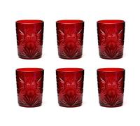 Excelsa Color Tumbler Set 6 Bicchieri in Vetro Decorati, Multicolore, Decoro in Rilievo, 350 ml, 8x10cm (Rosso Scuro)