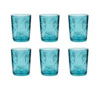 Excelsa Color Tumbler Set 6 Bicchieri in Vetro Decorati, Multicolore, Decoro in Rilievo, 350 ml, 8x10cm (Azzurro)