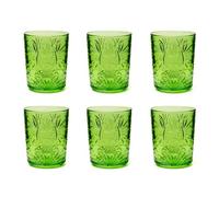 Excelsa Color Tumbler Set 6 Bicchieri in Vetro Decorati, Multicolore, Decoro in Rilievo, 350 ml, 8x10cm (Verde)