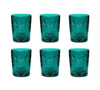 Excelsa Color Tumbler Set 6 Bicchieri in Vetro Decorati, Multicolore, Decoro in Rilievo, 350 ml, 8x10cm (Verde Scuro)