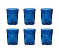 Excelsa Color Tumbler Set 6 Bicchieri in Vetro Decorati, Multicolore, Decoro in Rilievo, 350 ml, 8x10cm (Blu)