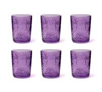 Excelsa Color Tumbler Set 6 Bicchieri in Vetro Decorati, Multicolore, Decoro in Rilievo, 350 ml, 8x10cm (Viola)