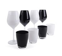 Excelsa Color Wine Set Calici e Bicchieri, Vetro, Bianco e Nero, 8 Unità, 30 cl