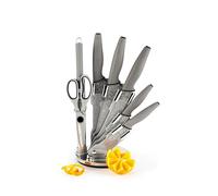 Excelsa Country Rock Ceppo Coltelli 8 Pezzi, Manico Grigio, Lama Effetto Pietra, Acciaio INOX