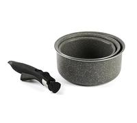 Excelsa Country Rock Set 3 Casseruole Antiaderenti, 16-18-20 cm, Manico Removibile, Effetto Pietra