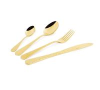 Excelsa Drops Set 24 Posate Miste, Oro, Manico Martellato, Acciaio INOX