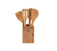 Excelsa Eco Living Set Utensili da Cucina in Legno, 4 Pezzi con Portautensili
