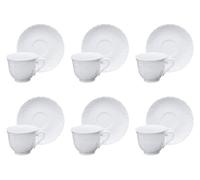 Excelsa Elisa Rococò Set 6 Tazze da Tè con Piattino, Capacit 210 Ml., Bianco,