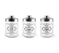 Excelsa Fine Quality Set 3 Barattoli Sale, Zucchero e Caffè, Vetro, 0,8 Litri