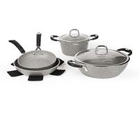 Excelsa Forn Ok Set di Pentole, 8 Pezzi, Alluminio Forgiato, Rivestimento Antiaderente, Grigio Effetto Pietra