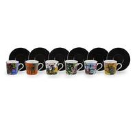 Excelsa Furisode Set 6 Tazze da Caffè con Piattini, Ceramica Decorata con Motivi Floreali Orientali