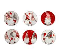 Excelsa Gnomo Set 6 Sottobicchieri, Ceramica, Base in Sughero, Diametro 10,5 Cm., Multidecoro