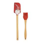 Excelsa Gnomo Set Spatola e Pennello da Cucina, Legno e Silicone, Decoro Natalizio