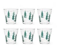 Excelsa Green Winter Bicchieri Acqua, Set 6 Pezzi, Vetro con Decoro Abeti, 250ml, 8,5x9cm