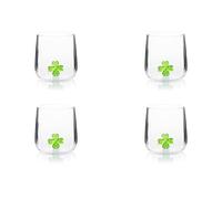 Excelsa Inside Set 4 Bicchieri in Vetro Borosilicato, Decorati a Mano con Soggetti Interni al Bicchiere, Trasparente, 450 ml (Quadrifoglio)