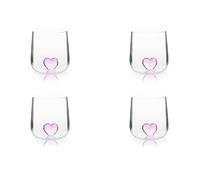 Excelsa Inside Set 4 Bicchieri in Vetro Borosilicato, Decorati a Mano con Soggetti Interni al Bicchiere, Trasparente, 450 ml (Cuore)