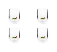 Excelsa Inside Set 4 Bicchieri in Vetro Borosilicato, Decorati a Mano con Soggetti Interni al Bicchiere, Trasparente, 450 ml (Tartaruga)