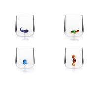 Excelsa Inside Set 4 Bicchieri in Vetro Borosilicato, Decorati a Mano con Soggetti Interni al Bicchiere, Trasparente, 450 ml (Oceano)