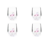 Excelsa Inside Set 4 Bicchieri in Vetro Borosilicato, Decorati a Mano con Soggetti Interni al Bicchiere, Trasparente, 450 ml (Fenicottero)