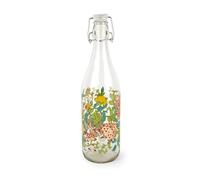 Excelsa La Via della Seta Bottiglia in Vetro Decorata con Motivi Floreali, 1L, con Tappo Ermetico