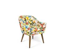 Excelsa Living Poltrona Imbottita da Arredo, Multicolor, Velluto in Poliestere, Gambe in Legno Massello, 70,5x65x83 cm (Fiori Frida)