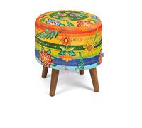 Excelsa Living Pouf Rotondo Decorativo con Vano Contenitore, Velluto Multicolore, Rotondo 38x45 cm, Struttura e Gambe in Legno, per Interni (Gipsy Soul)