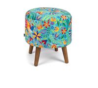 Excelsa Living Pouf Rotondo Decorativo con Vano Contenitore, Velluto Multicolore, Rotondo 38x45 cm, Struttura e Gambe in Legno, per Interni (Mexican Flowers)