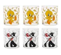 Excelsa Looney Tunes Set 6 Bicchieri, Vetro, Capacità 250 Ml., Titty e Silvestro