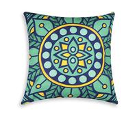 Excelsa Mandala Mediterraneo Cuscino Decorativo, Imbottitura Inclusa, Federa in Cotone, Verde Acqua, 45 x 45 cm