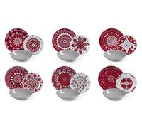 Excelsa Mandala Red Servizio Piatti 18 Pezzi, Porcellana