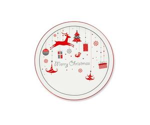 Excelsa Merry Christmas Piatti Panettone o Pizza, Set 6 Pezzi, 30,5 cm, Porcellana Bianca con Decorazioni Natalizie Rosse