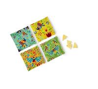 Excelsa Mexican Flowers Set 4 Piatti Quadrati in Vetro, Decorati con Motivi Floreali Messicani