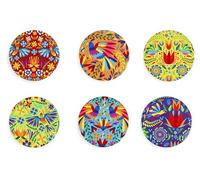 Excelsa Mexican Flowers Set 6 Sottobicchieri, Ceramica, Base in Sughero, Diametro 10,5 Cm., Multidecoro