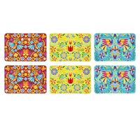 Excelsa Mexican Flowers Set 6 Tovagliette Rettangolari, Cm. 43,5 x 29, Decori Assortiti, Plastica PP