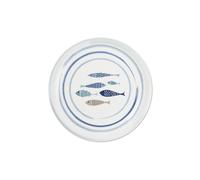 Excelsa North Sea Set 6 Piatti Pizza in Porcellana, Decorazione Pesci Blu, 30,5 cm