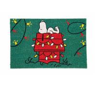 Excelsa Peanuts Shiny and Bright Zerbino da Ingresso, Fibra di Cocco, 60x40 cm, Verde con Snoopy Natalizio, Base Antiscivolo in PVC