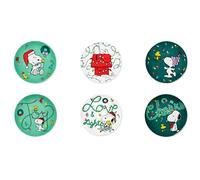 Excelsa Peanuts Shiny & Bright Piatti da Dessert o Antipasto, Set 6 Pezzi, Porcellana, Verde e Bianco, 15 cm, Collezione Natalizia