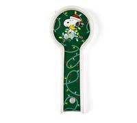 Excelsa Peanuts Shiny & Bright Posamestolo in Ceramica, Verde e Bianco, Decorato con Snoopy e Luci Natalizie, 25x11x2,3 cm