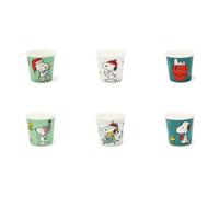 Excelsa Peanuts Shiny & Bright Set 6 Bicchierini Caffè Espresso, Porcellana New Bone China, Verde e Bianco, Decorati con Snoopy Natalizio, 6x6x6 cm, 90 ml