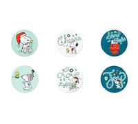 Excelsa Peanuts Shiny & Bright Sottobicchieri Natalizi, Set da 6, Ceramica Dolomite con Base in Sughero, 10.5 cm, Decorazioni Snoopy