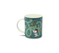 Excelsa Peanuts Shiny & Bright Tazza Mug Natalizia in Porcellana New Bone China, Verde e Bianco, 300ml, 11,5x7,5x10cm, Decorazione Snoopy e Woodstock (1)