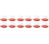 Excelsa Petra Set 6 Tazzine Caffè con Piattino, Vetro, Trasparenti e Rosso, Capacità 90 Ml. (Confezione da 2)