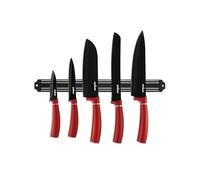Excelsa Phoenix Set 5 Coltelli da Cucina, Acciaio Inox con Rivestimento Antiaderente, Manico Rosso Soft Touch, Barra Magnetica