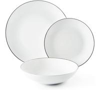 Excelsa Platinum Servizio Piatti 18 Pezzi, Porcellana, Bianchi con Bordo Argento