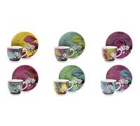 Excelsa Rhapsody Set 6 Tazzine Caffè Espresso, Porcellana, Capacità 70 ml, Multidecoro