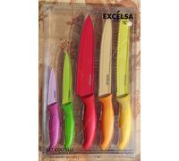 EXCELSA - Set 5 Coltelli da Cucina Lama Acciaio Inox Colorata ed Antiaderente