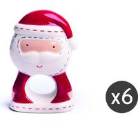 Excelsa Set di 6 portatovaglioli Babbo Natale in ceramica 9,5Xh9X6,5 Cm colorati
